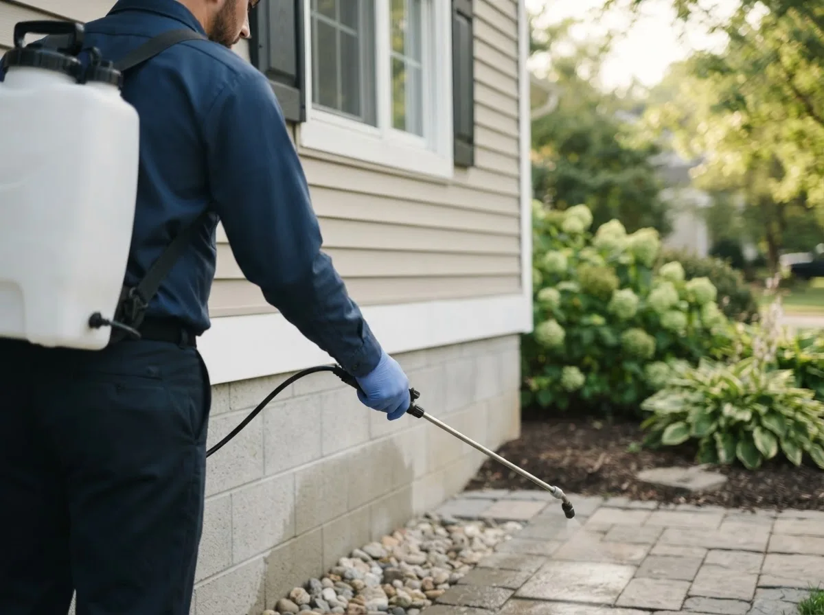 Pest control technician inspecting a home in Red Creek, NY
